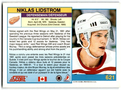 1991-92 Score Canadian Bilingual Nicklas Lidstrom Rookie Detroit Red Wings #621