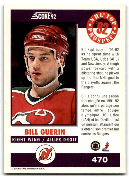 1992-93 Score Canadian Bill Guerin Rookie New Jersey Devils #470