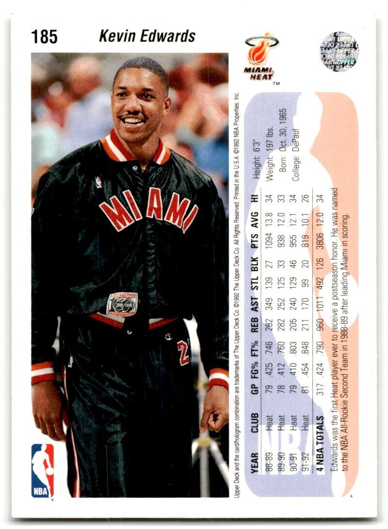 1992-93 Upper Deck Kevin Edwards Miami Heat #185