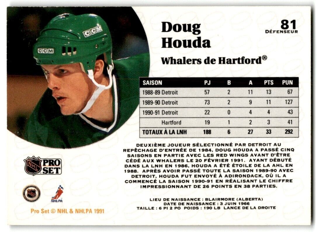 1991-92 Pro Set Doug Houda Hartford Whalers #81