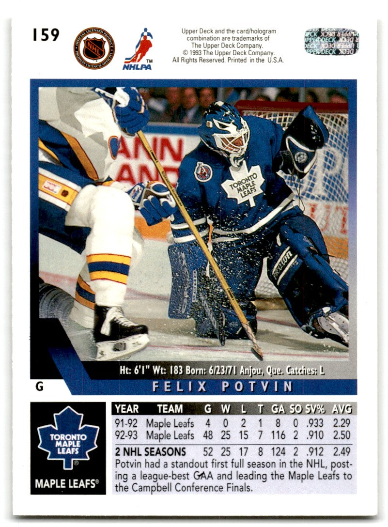 1993-94 Upper Deck Felix Potvin Toronto Maple Leafs #159